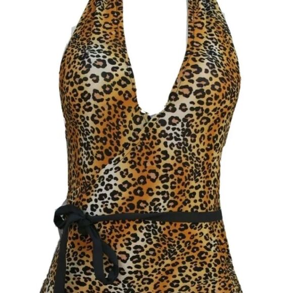 Kushcush by Kerry Cushman swimsuit plunge Leopard Large - Picture 3 of 11